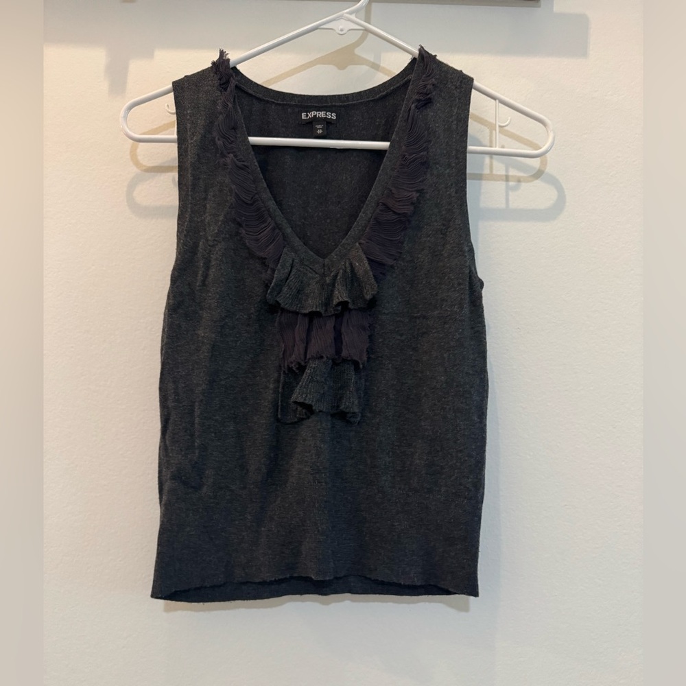 Express Charcoal Sleeveless Top with Ruffle Accents